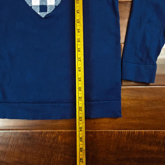 J. Crew Navy and White Checkered Knit Heart Teddie Sweater Women's Medium - Picture 5 of 7